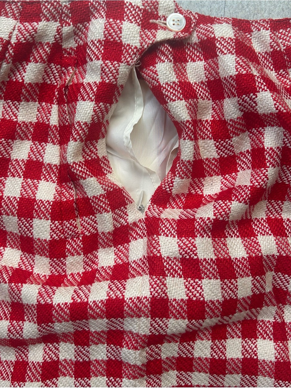 VTG 1980s Liz Claiborne Gingham Skirt Sz 10 Red White Checked Rayon Silk Lined - Picture 7 of 11